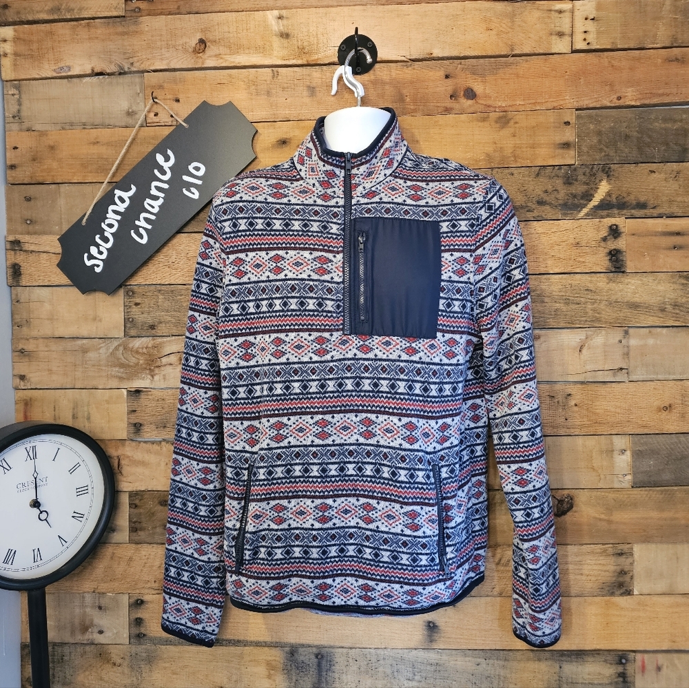 Aeropostal Men's Patterned Long Sleeve Zippered Henley Pullover Size Medium